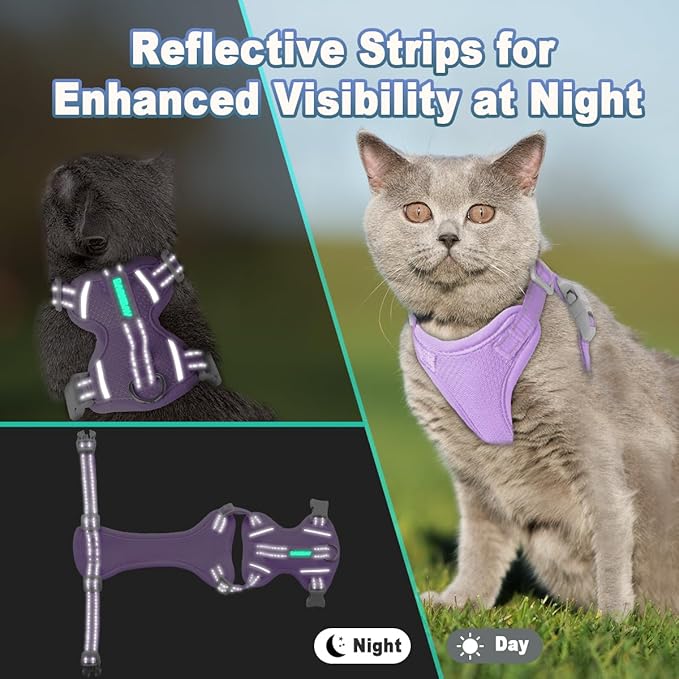 Cat Harness and Leash Set Escape Proof for Kitten Walking, Soft Adjustable Top Handle Vest Harnesses for Cats, Easy Control Breathable Reflective Small Medium Large, Violet Purple, XS
