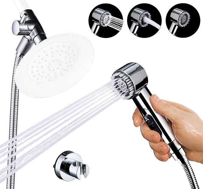 3 Mode Dog Shower Attachment, High Pressure Handheld Sprayer with ON/OFF Switch, G1/2" Metal Shower Diverter, 78 Inches Stainless Steel Hose, No Drill Hook, for Indoor Pet Bathing and Washing