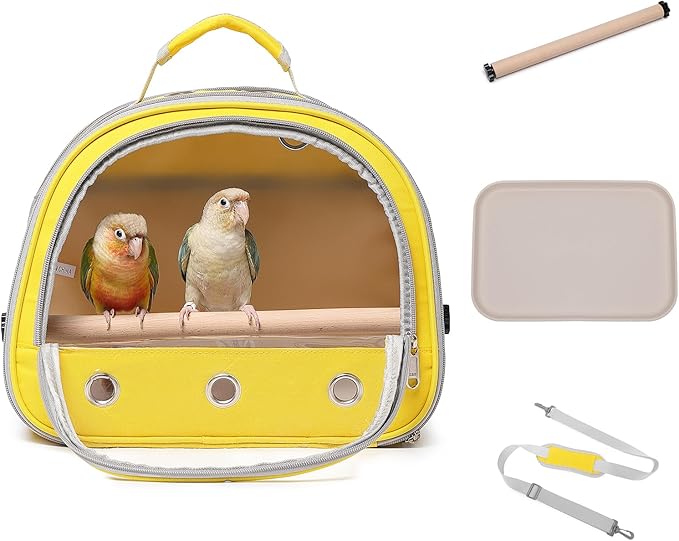 Bird Carrier,Bird Cage Parakeet Parrot Budgie Carrier Backpack for Small Birds, Travel Bird Cages with Perch, Transparent Ventilation Cockatiels, Lightweight Pet Carrier for Outdoor Use(Yellow)