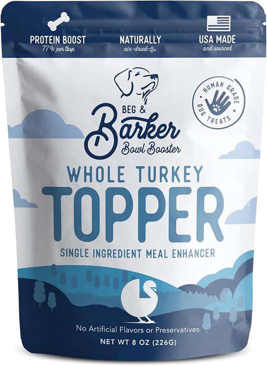 Beg & Barker Turkey Dog Food Toppers for Picky Eaters (8 Ounce, Pack of 1) - Bowl Booster with Whole Turkey - Premium Meal Mixers for Dogs - Single Ingredient, Human Grade, Grain Free