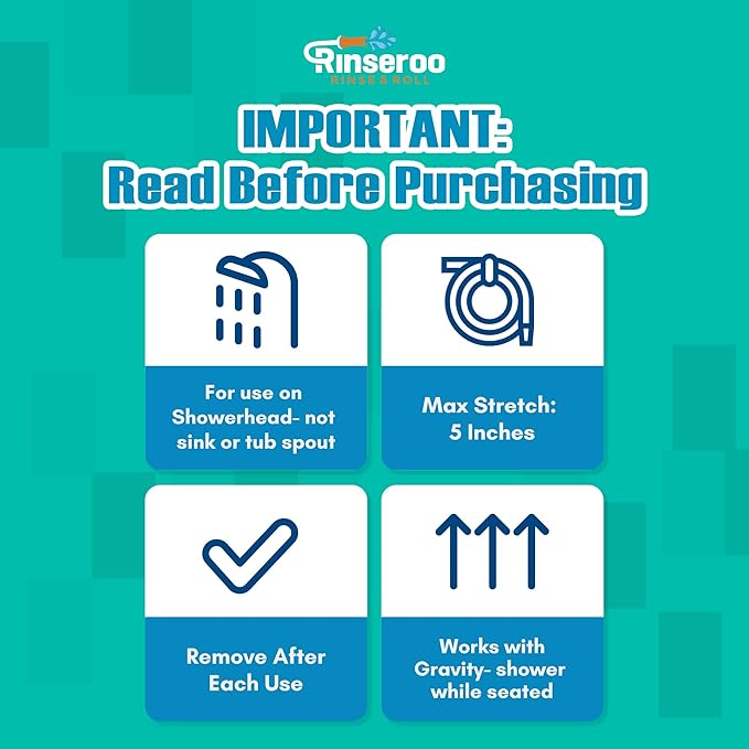 NEW Rinseroo: 5ft Slip-On Handheld Shower Attachment Hose w/Spray Head- Removable Extension Arm- Converts Fixed Shower Head into Handheld Bather. Portable, No-Install Shower Hose Wand for Seniors, RV.