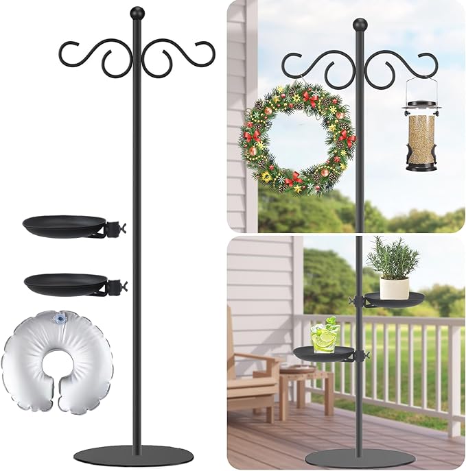 Thickened 75.9" Shepherd's Hook Stand, Bird Feeder，Floor Hanging Plant Stand，Wind Chime Hanger, Waterproof Metal & Adjustable-Height Standing Pole Holder , Indoor & Outdoor（2 Placement Racks