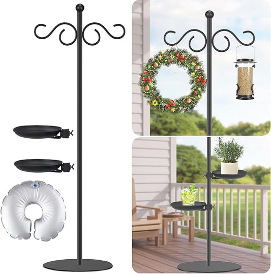 Thickened 75.9" Shepherd's Hook Stand, Bird Feeder，Floor Hanging Plant Stand，Wind Chime Hanger, Waterproof Metal & Adjustable-Height Standing Pole Holder , Indoor & Outdoor（2 Placement Racks
