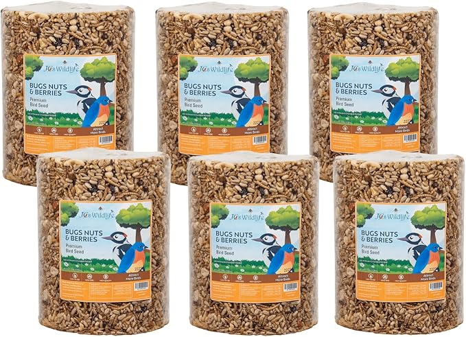 JCs Wildlife Bugs Nuts and Berries Premium Bird Seed Large Cylinder with Hole, 3.8 lb (6)