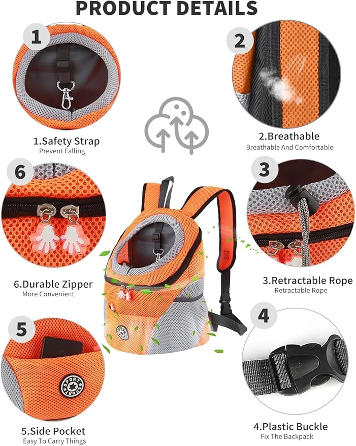 Pet Carrier Backpack,Breathable Dog Backpack Carrier with Adjustable Straps,Side Storage Pockets,Dog Head-Out Backpacks with Safety Belt,Puppy Front and Back Carriers for Small Dogs Cats