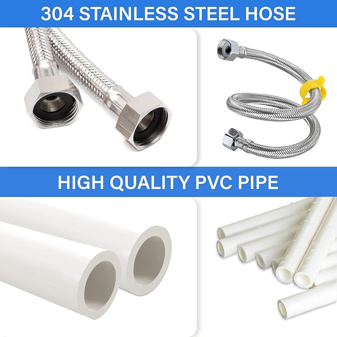 Complete Set Pipeline Automatic Chicken Waterer System with PVC Pipeline and 304 Stainless Steel Hose, Chicken Water Cups, Chicken Watering System. (No Bucket Included)