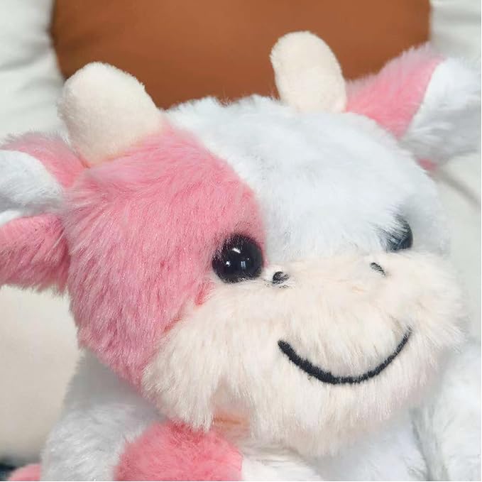 Pink and White Cow Weighted Stuffed Animal 20cm/7.87in Cute Sitting Cow Plush Toy with Smile Soft Fluffy Small Farm Plushie for Kids Adults Birthday Festival Gift Bed Home Office Decor Toys