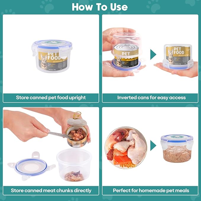 REFLYING Canned Cat Food Storage Lids,Reusable Airtight Can Cover Pet Food Sealer - Keeps Cat Food Storage Can Fresh, Cat Food Container Eliminates Odor, Easy To Use With SUS 304 Spoon,Can Opener
