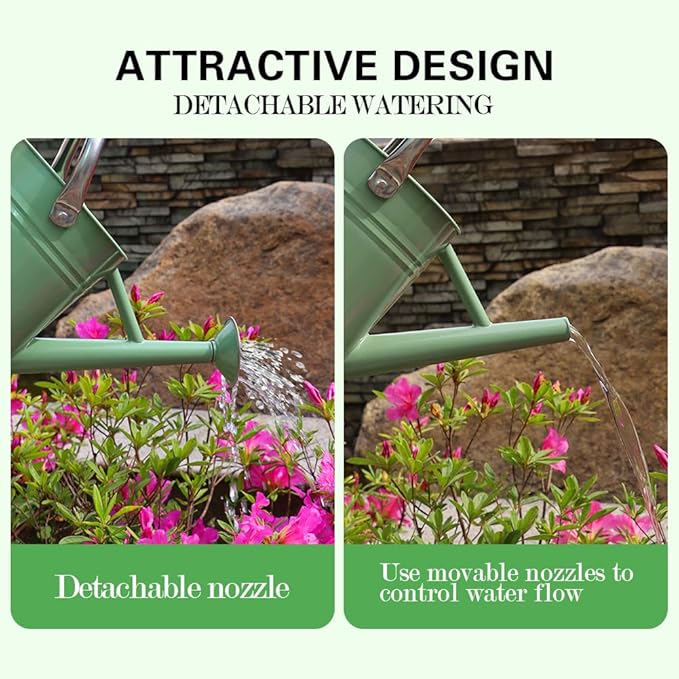 Metal Watering Can, One Gallon Watering Cans Stainless Steel for Outdoor Indoor Garden Plants Watering (Cream Green and Garden Scissors)