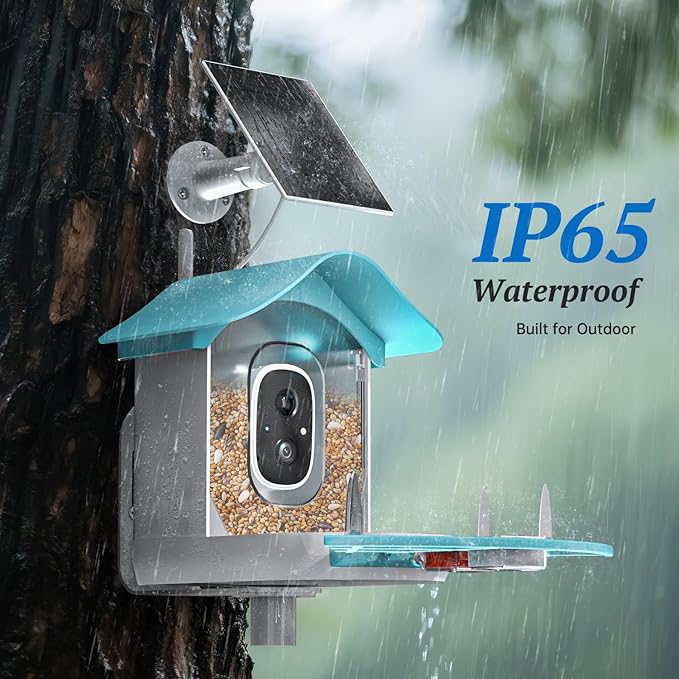 Smart Bird Feeder with Camera, 2K HD AI Identify Birds Species, Bir d Watching Camera with Solar Panel, Auto Capture Bird Videos & Instant Notifications, Ideal Present for Bir d Lover, Blue