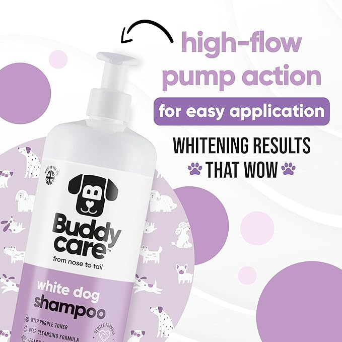 White Dog Shampoo by Buddycare (33.8oz) | Brightening and Whitening Shampoo for Dogs | Deep Cleansing, Fresh Scented | with Aloe Vera and Pro Vitamin B5