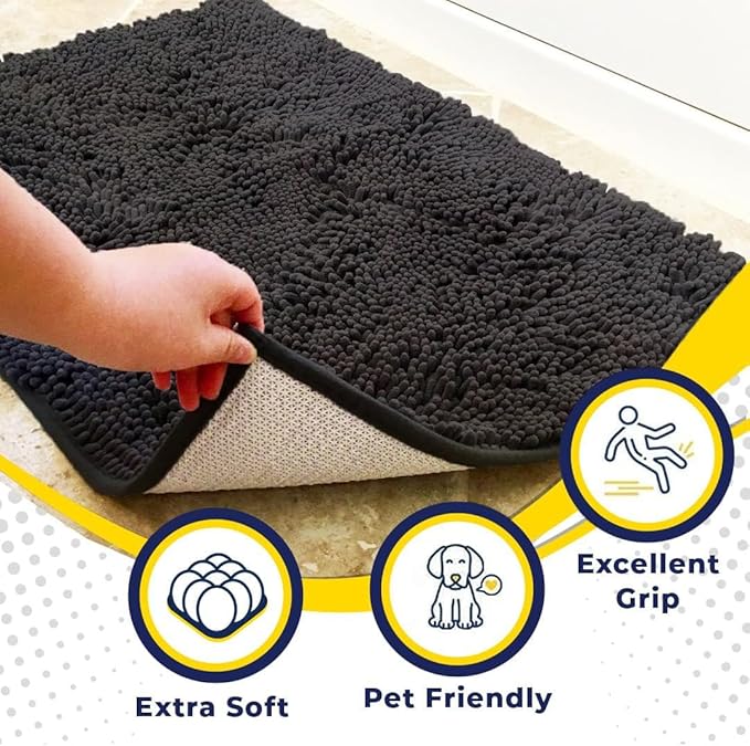 Muddy Mat® Original Dog Door Mat for Muddy Paws, Super Absorbent Microfiber, Non-Slip Washable Pet Rug, Quick Dry Chenille Entryway Carpet, Machine Washable Indoor Outdoor mat, Charcoal 48"x60"