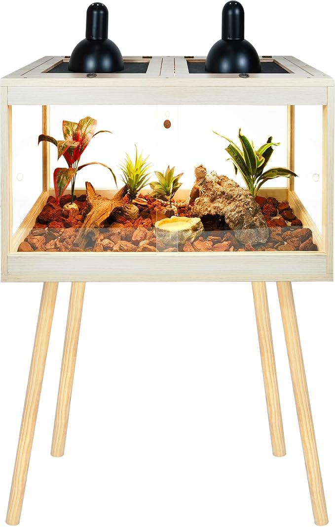 Bearded Dragon Tank with Legs Up to 77 Gallons, Tortoise Habitat with Metal Mesh Top, Reptile Enclosure Lockable Design, Snake Tank (Oak, 24 Gallon, 24" L x 16" W x 40" H)