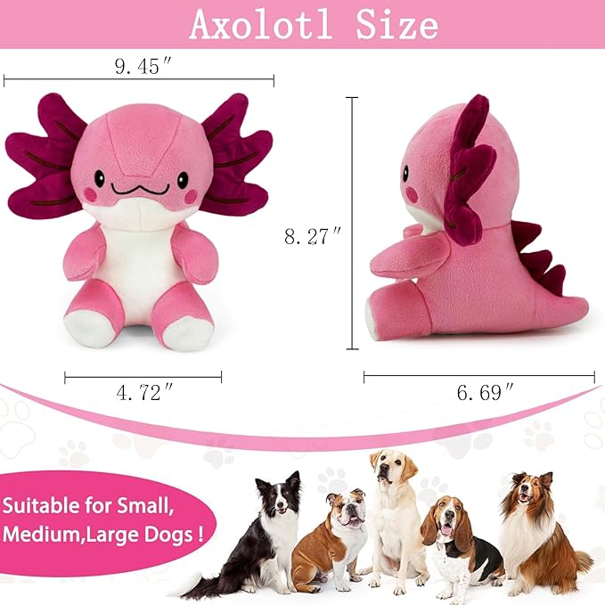 Blnboimrun Squeaky Dog Toys for Aggressive Chewers, Interactive Puppy Toys with Squeaker & Crinkle Paper, Double Layer Durable Plush Axolotl for Small Medium Large Dogs Indoor Outdoor Play