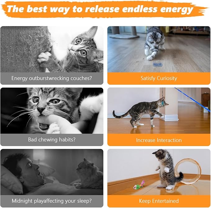 Cat Toys Pack, Interactive Cats Toys for Indoor Cat, Speedy Tail 2.0 Cat Toy, Teaser Feather Mouse Toy for Kittens (20PCS)