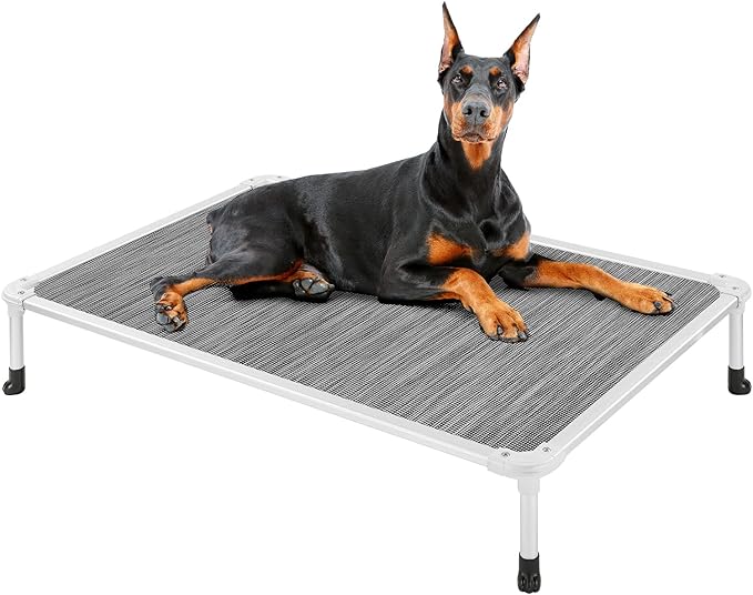 Veehoo Chew Proof Elevated Dog Bed - Cooling Raised Pet Cot - Silver Aluminum Frame and Durable Textilene Mesh Fabric, Unique Designed No-Slip Feet for Indoor or Outdoor Use, Black Silver, X Large