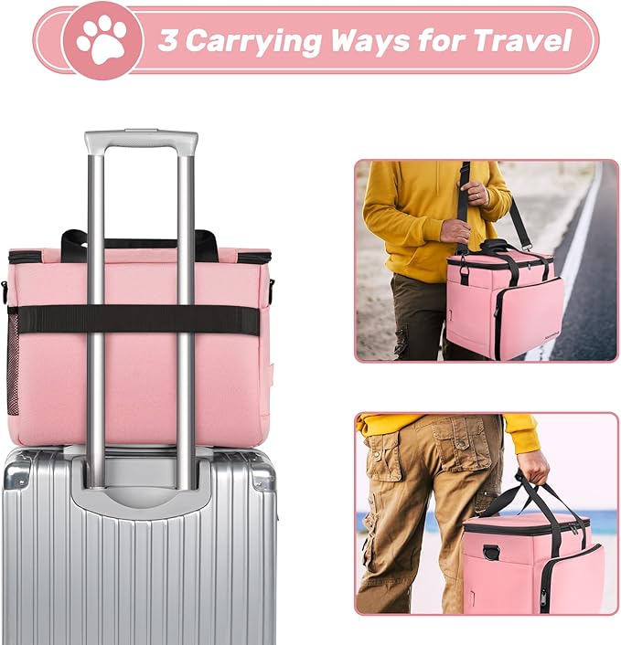 6 Set Dog Travel Bag, Large Pet Supplies for Dogs, Includes 2 Collapsible Dog Bowls, 2 Food Containers, 1 Treat Pouch with Pet Travel Bag, Pink