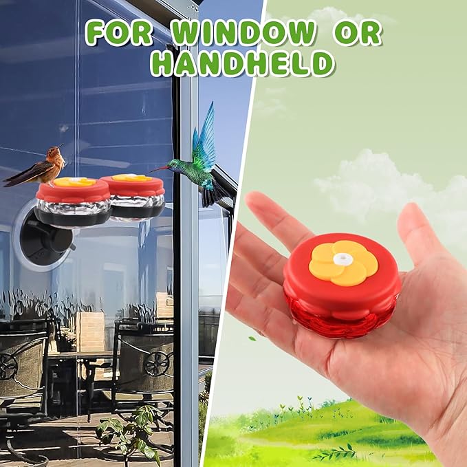 Handheld Hummingbird Feeders (Set of 2) with Window Mount Suction Cup, New Upgraded Small Glass Hummingbird Feeder for Outdoors, Mini Window Humming Birds Feeders