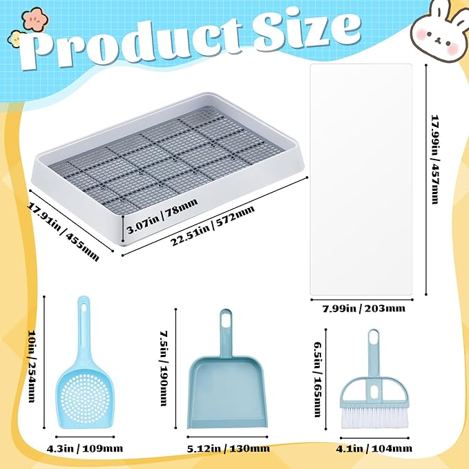 Uiifan Large Rabbit Bunny Litter Box Guinea Pig Litter Tray 22.5 x 17.9 x 3.07 Inch Small Animal Pet Toilet Potty Pan Rectangular Rabbit Bedding Tray Ferrets Cage (White and Blue)