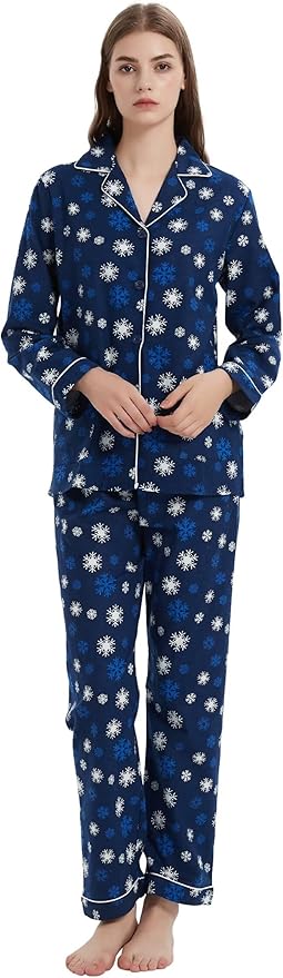 GLOBAL Flannel Pajamas for Women 2-Piece Comfy and Cozy Flannel Pj Set Cotton Loungwear