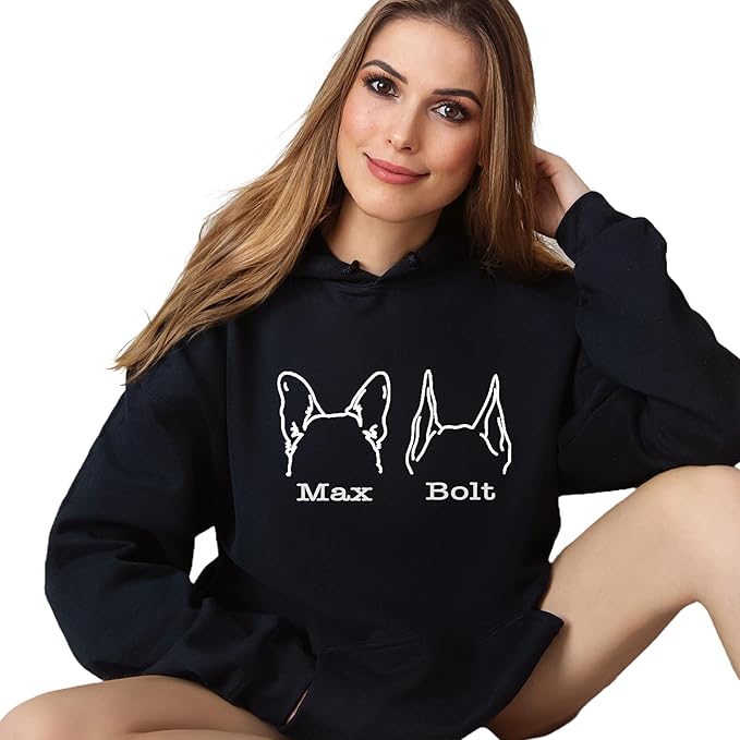 Custom Dog Mom Shirt for Women Pet Ears Sweatshirt with Name Unique Puppy Line Art Cute Dad Hoodie for DogDad Owner Lover