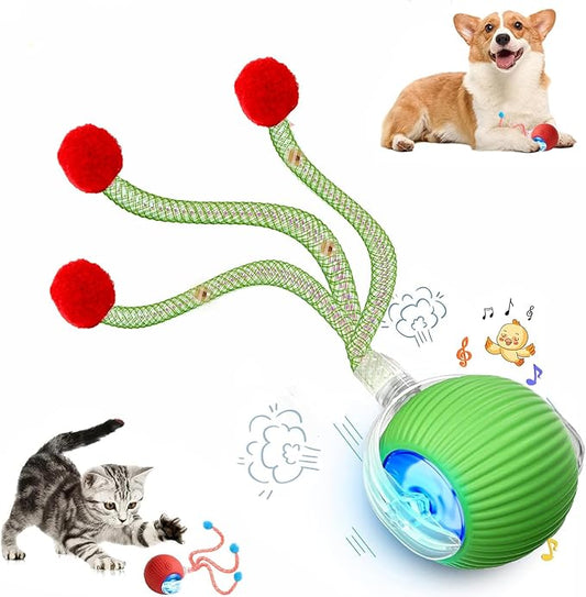 Speed 2.0 Tail Interactive Cat Toys for Indoor Cats, Chirping & Motion Activate Cat Toy, Smart Kitten Rolling Ball Moving Ball Toys, Rechargeable Dog Cat Bal l for Enrichment Exercise (New Green)