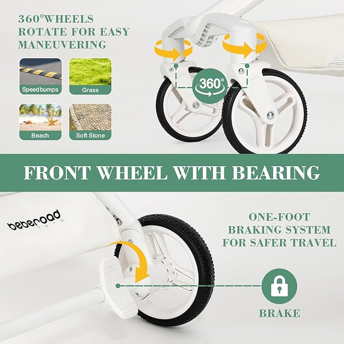 TT Lightweight Pet Stroller for Small Dogs & Cats - 4-Way Installation Carrier, One-Hand Fold, 180° Canopy Cover & Adjustable Handle (Beige)