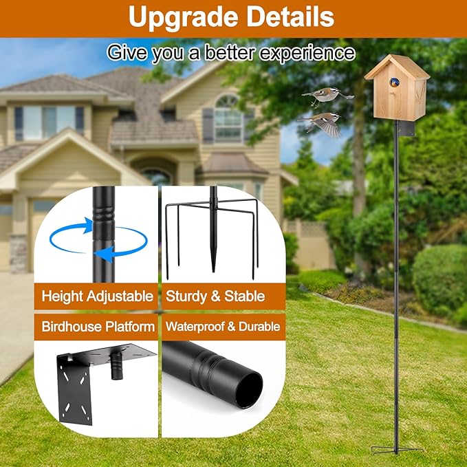 Bird Feeder Pole,92'' Bird House Pole Mount with 5-Prong Base,Adjustable Hummingbird Feeder Stand for Birds Watching,Weather Station,Heavy-Duty Rustproof Metal Mounting Kit