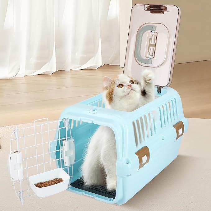 Hard-Sided Plastic Dog and Cat Kennel,Two-Door Pet Carrier, Plastic Wire Door, Top or Front Loading,Pets up to 22LBS,Fully Breathable, Perfect for Traveling/Hiking/Camping/Veterinary Visits