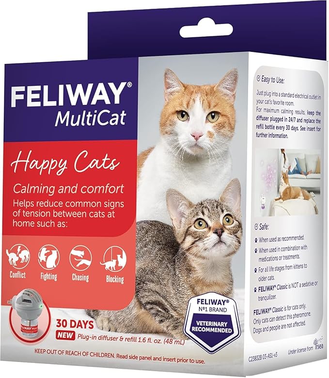 FELIWAY MultiCat Calming Pheromone Diffuser: 1 Diffuser & 2 Refills (60 Days)