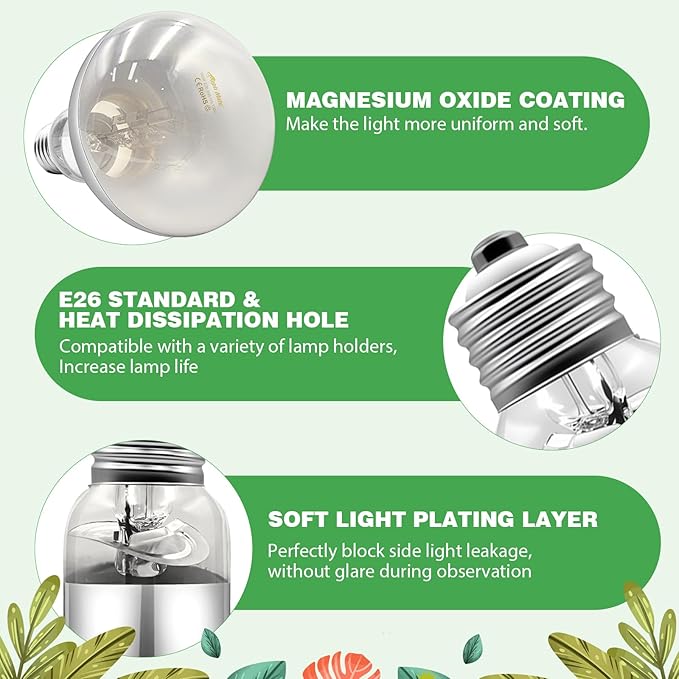 2 Pack 100W Reptile Heat Lamp Bulbs, Full Spectrum UVA/UVB Reptile Light Bulb and Basking Spot Light, UVB Light for Reptiles and Bearded Dragon, Turtle, Lizard, Snake, Amphibians