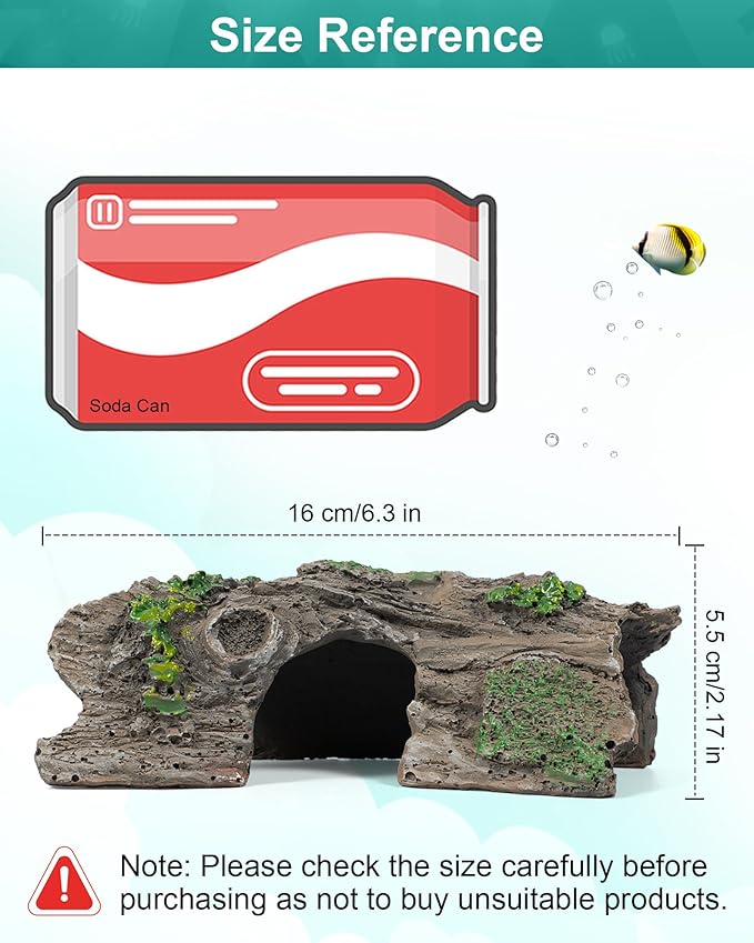 TRUVIC Fish Tank Decorations - Aquarium Cave Decor, Resin Hollow Tree Trunk Reptile Hide & Betta Log Hideout for 20 Gallon Tank, Fish Accessories Shelter Cave