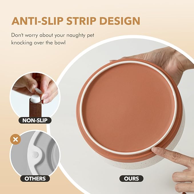 Ceramic 8.2inch Raised Double Dog Bowls Set with Acacia Wood Stand, Food & Water Bowls for Large Breed Dogs, Weighted Pet Dishes(60oz, Vanilla White)