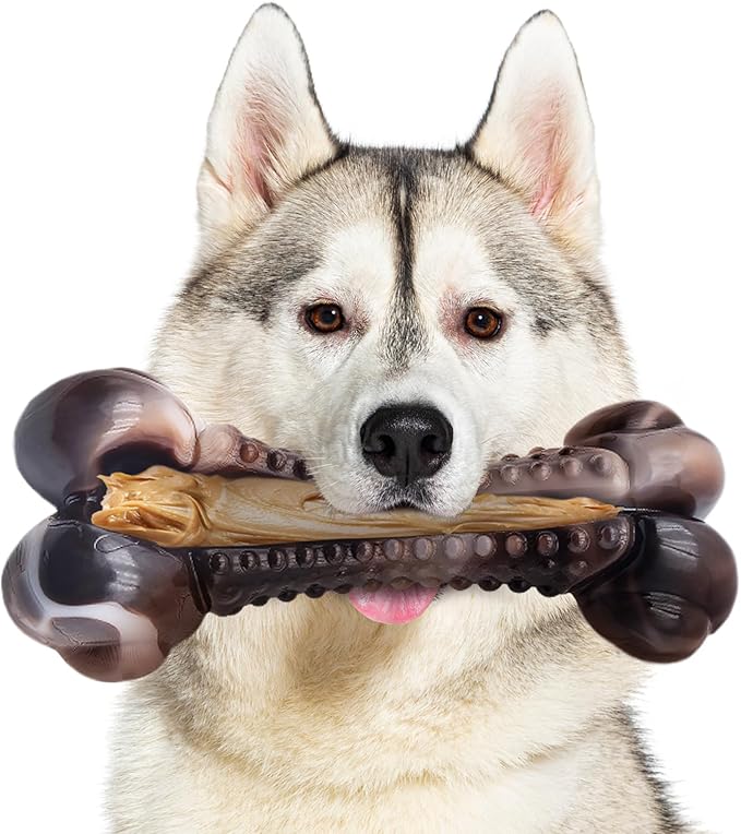 Dog Chew Toys for Aggressive Chewers, Tough Chew Toys for Dogs Large Small Medium, Indestructible Dog Bone Toy For Chewer, Durable Nylon for Puppy Dogs Teething Toy to Keep Them Busy,Beef Flavor Gift