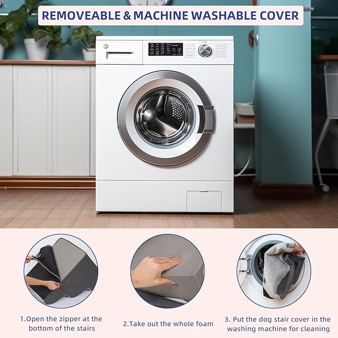 Pettycare Dog Stairs Ramp for High Beds and Couch,Curved Dog Steps for Small Pets, Pet Stairs Non-Slip Balanced Portable Puppy Ramp Indoor, 4 Steps,Grey