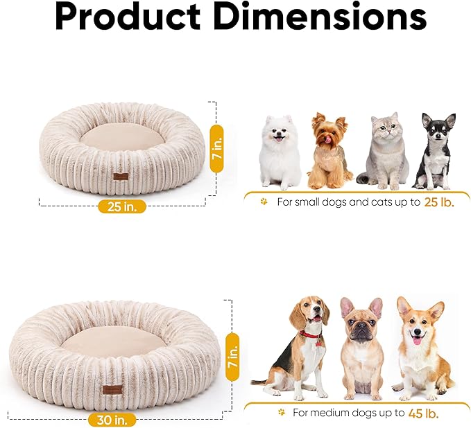 FUKUMARU Dog Bed, Calming Donut Dog Beds for Anxious Dogs, Modern Aesthetic Cat Bed with Gradient Print, Cute Round Pet Beds with Washable Cover, Orthopedic Puppy Bed, Camel, Medium, 30 inches