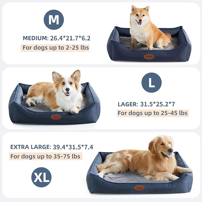 Orthopedic Dog Beds for Medium Dogs, Durable Egg Crate Foam Sofa Dog Bed wit Washable Removable Cover,Waterproof Lining,Pet Bed for Large Dogs (Navy Blue, 26.4" L x 21.7" W x 6.2" Th)