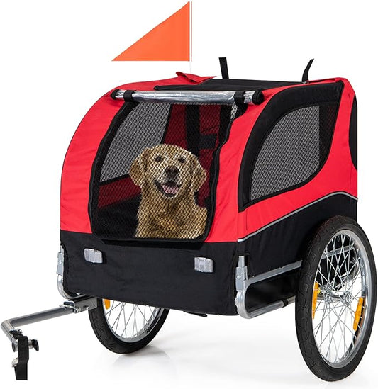 Dog Bike Trailer - HAPPAWS Dog Trailer for Bicycle, Cargo Cycle Trailers Wagon Cart Pet Bike Carrier w/ 3 Doors, Aluminum Wheels, Safety Flag, Easy to Connect&Disconnect, Collapsible to Store
