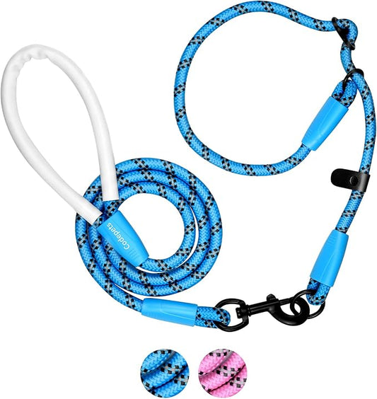 Detachable 2/5" Slip Lead, 4FT 6FT 8FT with Comfortable Silicone Handle Strong Rope Leash for Large Medium Small Dogs No Pull Highly Reflective Pet Training Leash (Blue-Black, 8FT)