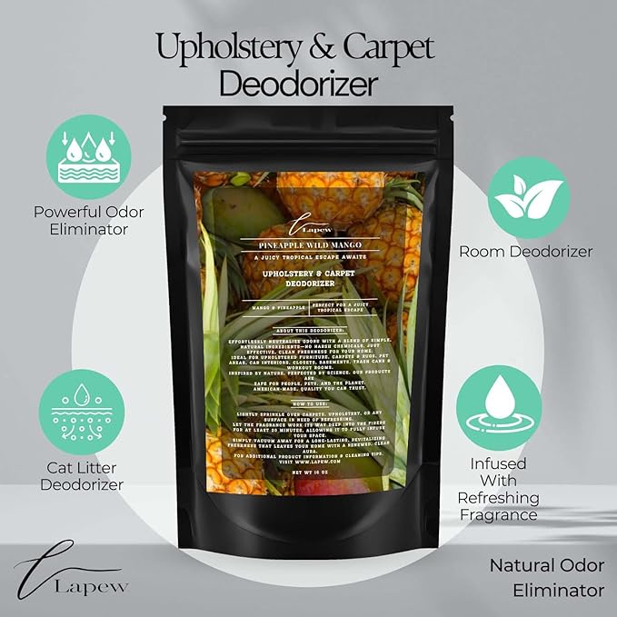 Pineapple Wild Mango Carpet Freshener Powder 16 oz | Powerful Odor Eliminator for Home | Upholstery Deodorizer | Carpet Deodorizer | Pet Urine | Cat Litter Box