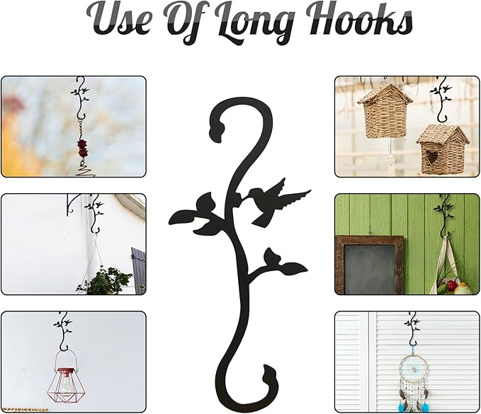 Hummingbird Bird Feeder Hanger Hooks for Outdoors Hanging, Shepherds Hanging Plant Hooks, S Garden Fence Hooks for House, Wind Chimes, Flower Basket(2PCS)