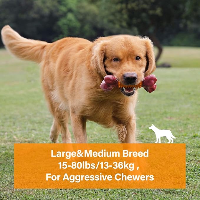 Apasiri Dog Toys for Aggressive Chewers Peanut Butter Flavored: 3-Pack Dog Bones for Large Dogs, 8" Chew Toys Long-Lasting, Tough Nylon & Rubber Dogs Toys