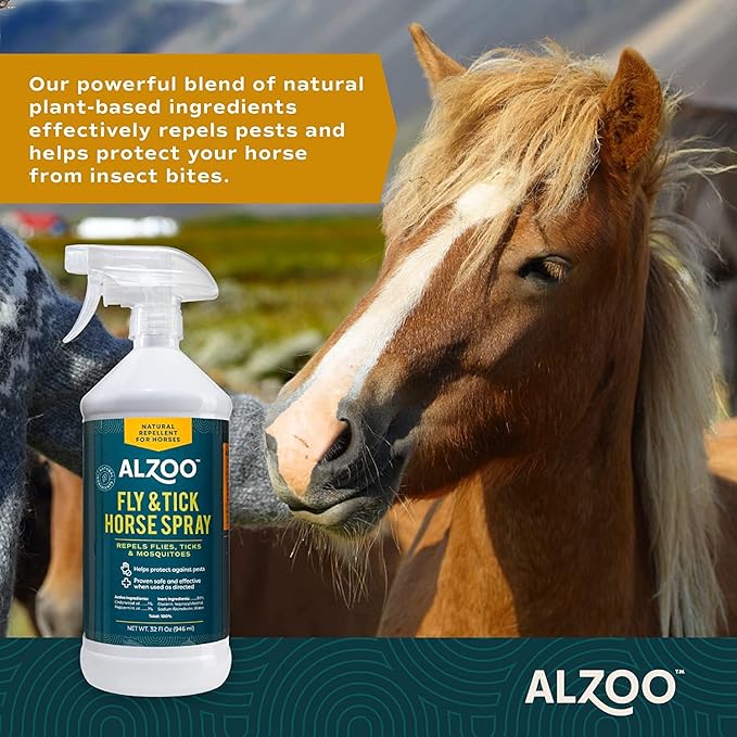 Natural Fly and Tick Horse Spray, Helps Repel Mosquitoes, Horseflies & Ticks, Plant-Based Active Ingredients, 32 Fl. Oz. Spray Bottle
