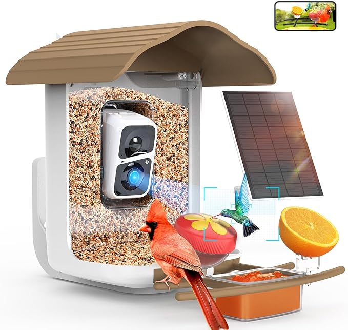 birdsnap® PAV- Smart Bird Feeder with Camera Solar Powered, 64GB Card & 2K HD Record Video Bird Camera Live with 5 DIY Add-ons, AI Identify Auto Capture, Ideal Gift for Birds Lover
