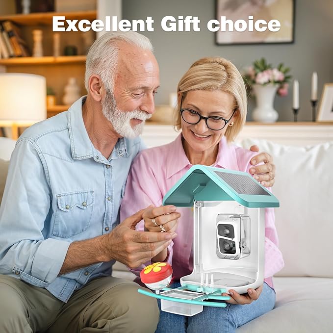 Bird Feeder with Camera: Solar Powered Smart Bird Camera Feeder 2K Live Feed for Backyard - AI Identify Auto Capture Videos, Gifts for Birdlovers Mom Dad, 2.4GHz WiFi