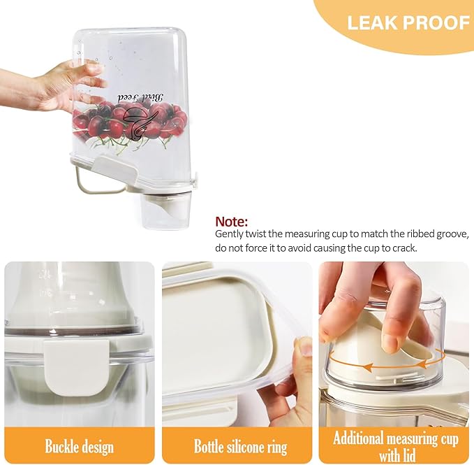 Bird Seed Storage Container Portable-3 Qt/2.8 L Clear Plastic Pet Food Container-with Measuring Cup,Airtight Wild Bird Seed Dispenser for Storing Sunflower Seed|Squirrel proof|BPA Free-White