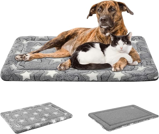 EMPSIGN Dog Crate Pad - Reversible Kennel Mat (Cool & Warm), Machine Washable, Cozy Star Pattern Sleeping Pad for Small Medium Large Dogs, All-Season Pet Bed, Suitable for 54"x37" Dog Crate, Grey