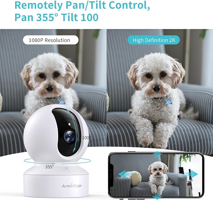 Pet Camera, 2K HD Dog Camera with Phone APP, 360° Pan/Tilt View Puppy Cam, One Click Call for Baby Monitor, MagivPix Night Vision,Motion Tracking Alarm with Cloud/Local SD -2 Pack