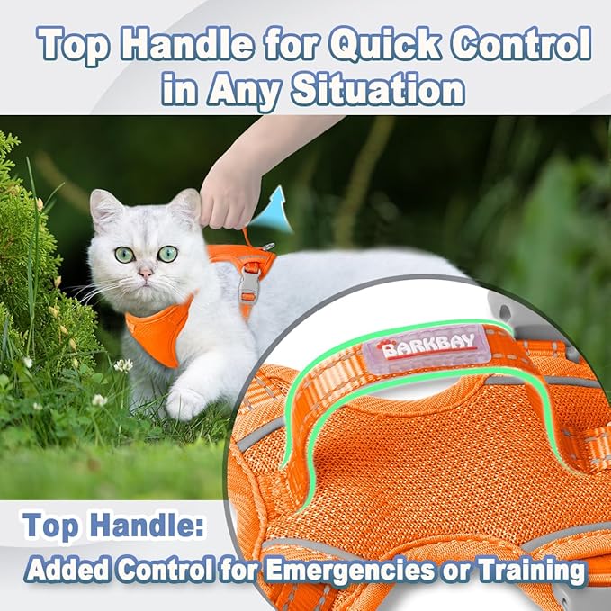 Cat Harness and Leash Set Escape Proof for Kitten Walking, Soft Adjustable Top Handle Vest Harnesses for Cats, Easy Control Breathable Reflective Small Medium Large, Orange, S
