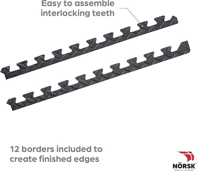 Norsk Foam Floor Gym Mats with Interlocking Tiles, .47" Thick, 24"x24", 54-Pack, 216 Square Feet, Diamond Plate Design, Grey